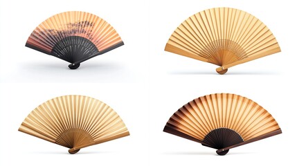 Four traditional Japanese fans, light beige and muted tones