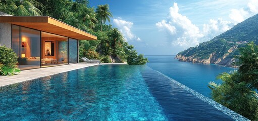 Obraz premium Luxury Cliffside Villa with Infinity Pool and Ocean View
