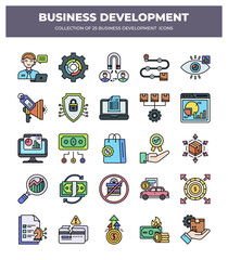 Collection of 25 Business Development Icons: Marketing. Finance. and Management