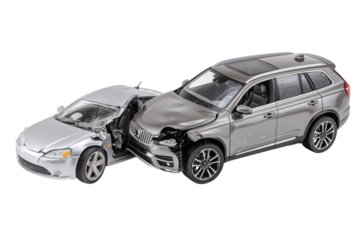 Silver Sedan And Sport Utility Vehicle Collision Damaged Vehicles On Transparent Background