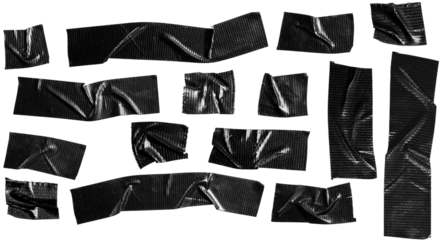 Crumpled Black Duct Tape Strips Set Illustration for Repair and Craft Design
