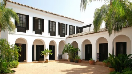 Andalusian courtyard aesthetic with whitewashed walls creating an idyllic Mediterranean retreat for peaceful moments and inspiration