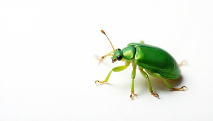 Fototapeta premium A vibrant green bug against a stark white backdrop, isolated, color, insect