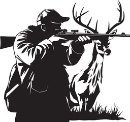 Silhouette Art of Hunters with Deer