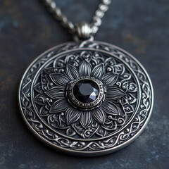 Black diamond pendant on a chain against a white background, shining with elegance and sophistication.