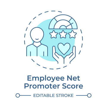 Employee net promoter score soft blue concept icon. Measure workforces loyalty. Performance and engagement. Round shape line illustration. Abstract idea. Graphic design. Easy to use blog post