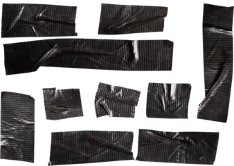Crumpled Black Duct Tape Strips Set Illustration for Repair and Craft Design