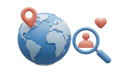 Isolated Global Connection Icon with Location and Heart