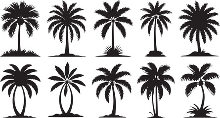 This title emphasizes the different palm tree designs and shapes, capturing the essence of tropical beauty in a simple, minimalist style.