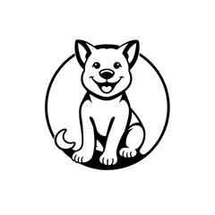 Happy Husky Pup in Circular Frame: Monochrome Vector Illustration