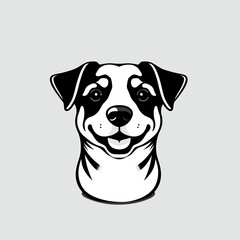 Smiling Black and White Jack Russell Terrier Dog Head Illustration