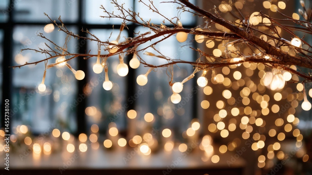 Poster a wide-angle shot captures enchanting warm orbs of light softly illuminating a serene indoor space f
