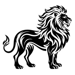 Tribal Lion Vector Silhouette Standing Proud,Tribal lion vector silhouette with flowing mane, bold and majestic design perfect for tattoos