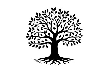 Naklejka premium Black silhouette of a tree with detailed roots and foliage