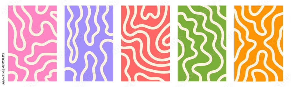 Fototapete Abstract set vertical backgrounds with dynamic linear waves. Trendy vector illustration in style retro 70s, 80s