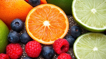 Fototapeta premium Vibrant Citrus and Berry Fusion: A Healthy Delight