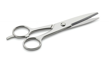 Obraz premium Shiny silver scissors on white background