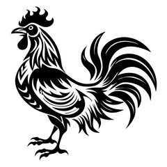 Rooster Silhouette Vector - Tribal Style Farm Animal Illustration