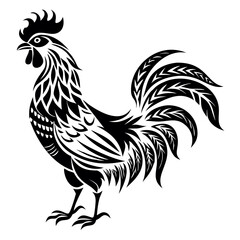 Rooster Silhouette Vector - Tribal Style Farm Animal Illustration
