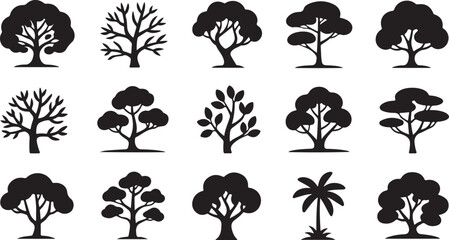 This title reflects the diverse types of trees shown, highlighting their unique shapes and forms in a minimalist style. It emphasizes the natural variety found in different tree species.