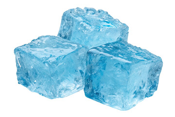 Obraz premium Ice cubes with a blue tint, some water droplets , and a white background, Isolate PNG