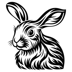 Rabbit Silhouette Vector - Woodland Animal Sitting on Grass