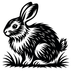 Rabbit Silhouette Vector - Woodland Animal Sitting on Grass