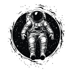 Obraz premium Astronaut floating in space with earth minimal black silhouette