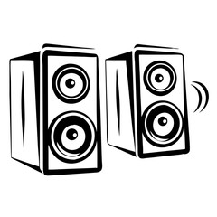 Stereo Speaker Silhouette Vector - Music Audio Sound System Icon,Stereo Speaker Silhouette Vector with bold black lines, perfect for audio, music-themed prints
