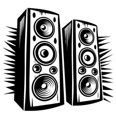 Stereo Speaker Silhouette Vector - Music Audio Sound System Icon,Stereo Speaker Silhouette Vector with bold black lines, perfect for audio, music-themed prints