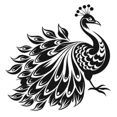 Side View Peacock Silhouette Vector - Elegant Tribal Bird Design