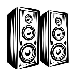 Stereo Speaker Silhouette Vector - Music Audio Sound System Icon,Stereo Speaker Silhouette Vector with bold black lines, perfect for audio, music-themed prints