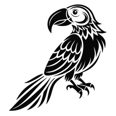 Black Parrot Silhouette Vector Illustration - Tropical Bird, Exotic Animal, Parrot Art