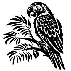 Black Parrot Silhouette Vector Illustration - Tropical Bird, Exotic Animal, Parrot Art