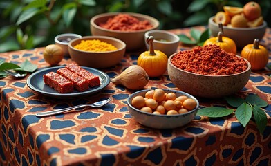 A table set with traditional bush foods, Aboriginal and natural inspired style