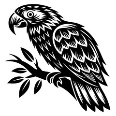 Black Parrot Silhouette Vector Illustration - Tropical Bird, Exotic Animal, Parrot Art