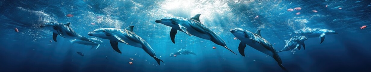 Fototapeta premium Majestic dolphins gracefully swimming in the ocean depths.