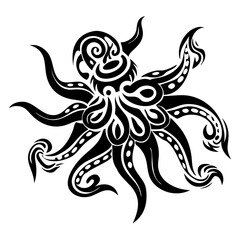 Elegant Black Octopus Silhouette Vector Illustration - Sea Creature, Ocean Life, Marine Animal Art