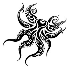 Elegant Black Octopus Silhouette Vector Illustration - Sea Creature, Ocean Life, Marine Animal Art
