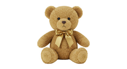 Isolated Soft Brown Teddy Bear with Gold Ribbon
