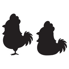 横向きのニワトリのシルエットセット