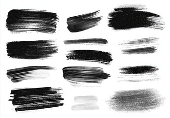 Various black brush strokes on a white background showcasing artistic textures and styles