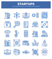 Startup Icons. Collection of 25 Essential Business Launch Icons