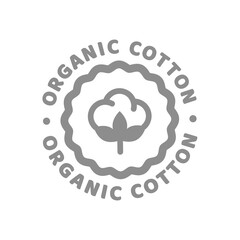 Organic cotton vector label. Circle stamp for fabric, textile or clothing.