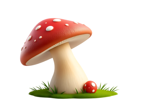 Charming 3D Cartoon Mushroom on a Patch of Green
