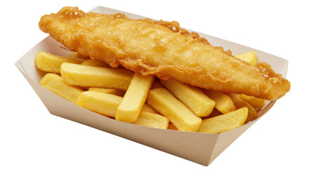 Isolated Classic Fish and Chips Takeout Meal in Cardboard Tray