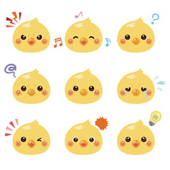 ヒヨコのイラストセット　顔表情のみ