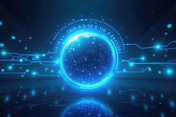 Obraz premium High-Tech Digital Sphere with Electric Blue Glow and Floating Binary Code