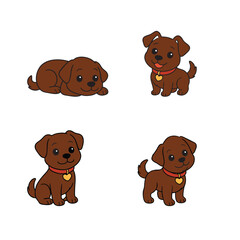 Fototapeta premium Vector Illustration Cute Chocolate Brown Puppy in Multiple Poses