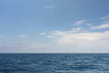 Side view from boat in Indian ocean sailing between Seychelles islands in daytime